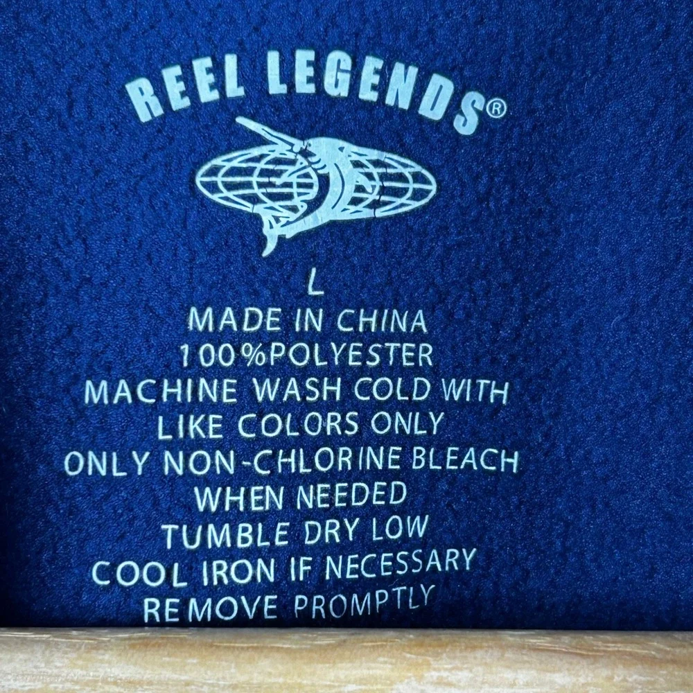 Reel Legends Full Zip Jacket Blue Mens Large LG L Fleece Lined Mock Neck EUC